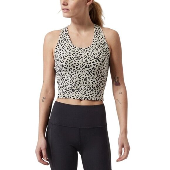 Athleta Shanti Crop Leopard Print Tank Top Stretch Sleeveless Scoopneck Women M - Picture 1 of 12